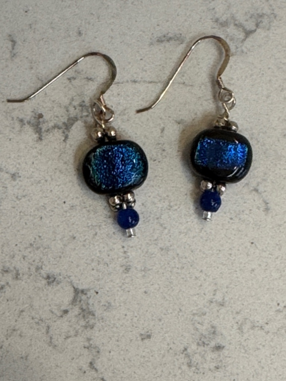 Blue Aventurine, Dichroic Blue Glass and Sterling Silver earrings. NWT! Handmade